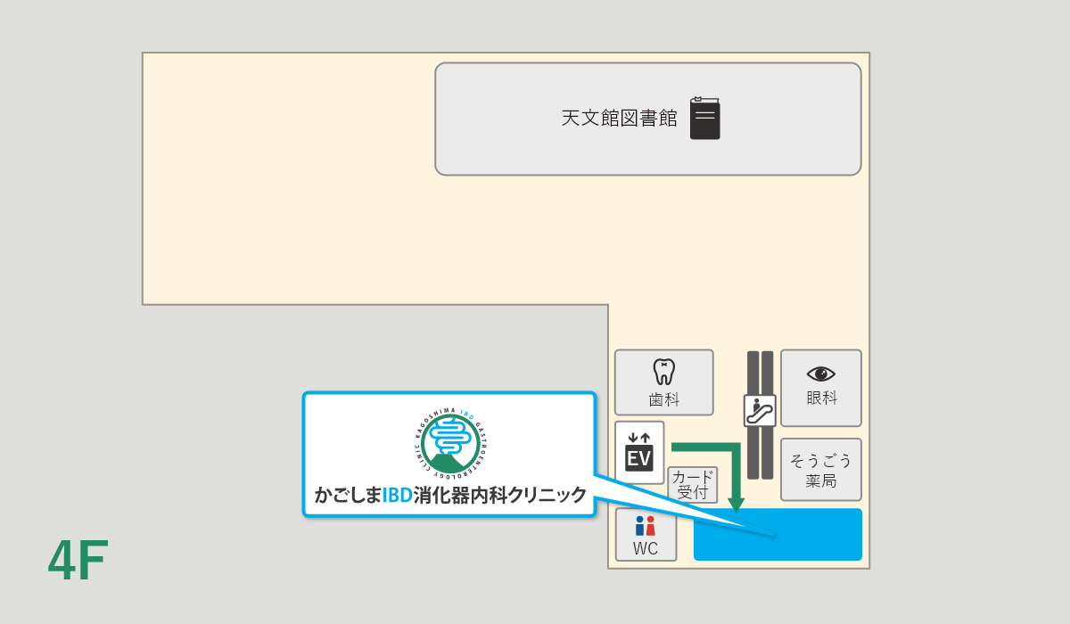 朝の出入口説明画像－センテラス天文館（4F）